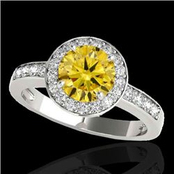 2 CTW Certified Si/I Fancy Intense Yellow Diamond Solitaire Halo Ring 10K White Gold - REF-355T5M - 