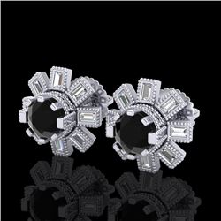 1.77 CTW Fancy Black Diamond Solitaire Art Deco Stud Earrings 18K White Gold - REF-118N2Y - 37863
