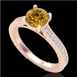 1.45 CTW Intense Fancy Yellow Diamond Engagement Art Deco Ring 18K Rose Gold - REF-209N3Y - 37757