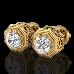 1.07 CTW VS/SI Diamond Solitaire Art Deco Stud Earrings 18K Yellow Gold - REF-190N9Y - 37096