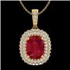 Image 1 : 3.15 CTW Ruby & Micro Pave VS/SI Diamond Halo Necklace 18K Yellow Gold - REF-90W9F - 20418