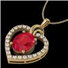 Image 2 : 4 CTW Ruby & VS/SI Diamond Designer Heart Necklace 14K Yellow Gold - REF-81M8H - 20495