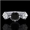 Image 2 : 3.06 CTW Fancy Black Diamond Solitaire Art Deco 3 Stone Ring 18K White Gold - REF-294W9F - 37387