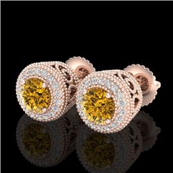 1.55 CTW Intense Fancy Yellow Diamond Art Deco Stud Earrings 18K Rose Gold - REF-169F3N - 37659