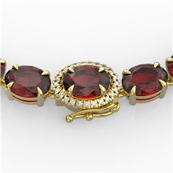 45.25 CTW Garnet & VS/SI Diamond Eternity Tennis Micro Halo Necklace 14K Yellow Gold - REF-209K3W - 