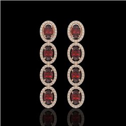6.2 CTW Garnet & Diamond Halo Earrings 10K Rose Gold - REF-102H5A - 40548