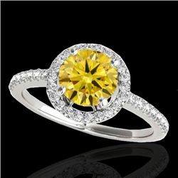 1.4 CTW Certified Si/I Fancy Intense Yellow Diamond Solitaire Halo Ring 10K White Gold - REF-254T5M 