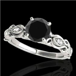1.1 CTW Certified VS Black Diamond Solitaire Antique Ring 10K White Gold - REF-47X8T - 34633