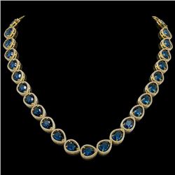 44.8 CTW London Topaz & Diamond Halo Necklace 10K Yellow Gold - REF-625T3M - 41224