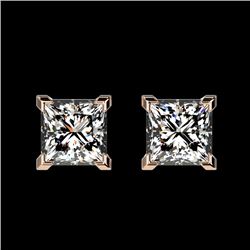 1 CTW Certified VS/SI Quality Princess Diamond Stud Earrings 10K Rose Gold - REF-147A2X - 33064