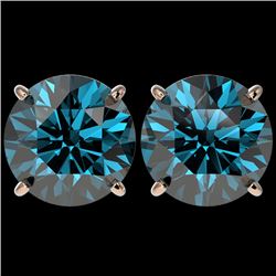 5 CTW Certified Intense Blue SI Diamond Solitaire Stud Earrings 10K Rose Gold - REF-1147M2H - 33149