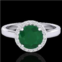 2 CTW Emerald & Halo VS/SI Diamond Micro Pave Ring Solitaire 18K White Gold - REF-58Y2K - 21628