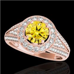 2.17 CTW Certified Si/I Fancy Intense Yellow Diamond Solitaire Halo Ring 10K Rose Gold - REF-309F3N 