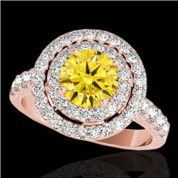2.25 CTW Certified Si/I Fancy Intense Yellow Diamond Solitaire Halo Ring 10K Rose Gold - REF-218A2X 