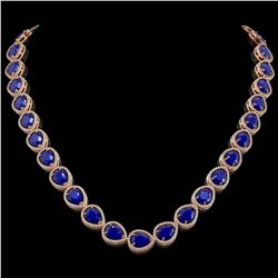 64.01 CTW Sapphire & Diamond Halo Necklace 10K Rose Gold - REF-733W5F - 41193