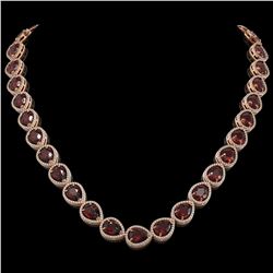 36.8 CTW Garnet & Diamond Halo Necklace 10K Rose Gold - REF-592N9Y - 41232