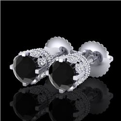1.75 CTW Fancy Black Diamond Solitaire Art Deco Stud Earrings 18K White Gold - REF-109A3X - 37352