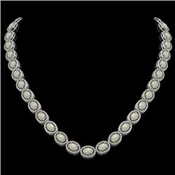 32.42 CTW Opal & Diamond Halo Necklace 10K White Gold - REF-670M8H - 40568