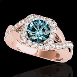 2 CTW Si Certified Fancy Blue Diamond Solitaire Halo Ring 10K Rose Gold - REF-290K9W - 33322