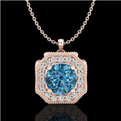 1.54 CTW Fancy Intense Blue Diamond Solitaire Art Deco Necklace 18K Rose Gold - REF-216T4M - 38294