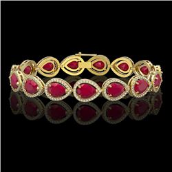 30.06 CTW Ruby & Diamond Halo Bracelet 10K Yellow Gold - REF-368T5M - 41239
