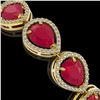 Image 4 : 30.06 CTW Ruby & Diamond Halo Bracelet 10K Yellow Gold - REF-368T5M - 41239