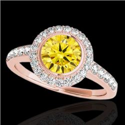 1.5 CTW Certified Si/I Fancy Intense Yellow Diamond Solitaire Halo Ring 10K Rose Gold - REF-180N2Y -