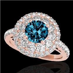2.09 CTW Si Certified Fancy Blue Diamond Solitaire Halo Ring 10K Rose Gold - REF-220X2T - 33694