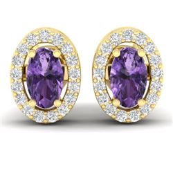 0.75 CTW Amethyst & Micro Pave Earrings Halo 18K Yellow Gold - REF-34T5M - 21178