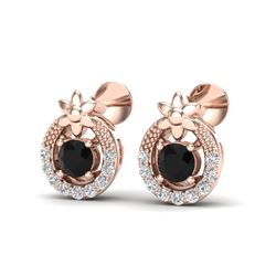 0.47 CTW Black & Micro Pave VS/SI Diamond Halo Solitaire Earrings 14K Rose Gold - REF-24A9X - 20047