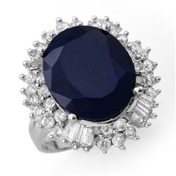 16.66 CTW Blue Sapphire & Diamond Ring 18K White Gold - REF-224F2N - 12936