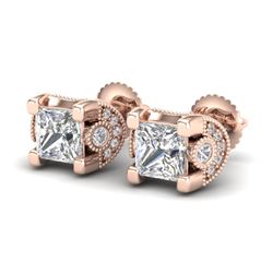 2.5 CTW Princess VS/SI Diamond Art Deco Stud Earrings 18K Rose Gold - REF-642N2Y - 37152
