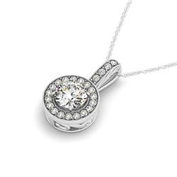 0.8 CTW Certified VS/SI Diamond Solitaire Halo Necklace 14K White Gold - REF-103A3X - 30004