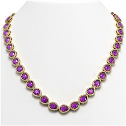 35.13 CTW Amethyst & Diamond Halo Necklace 10K Yellow Gold - REF-586M9H - 41083