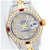 Rolex Ladies Two Tone 14K Gold/SS, Diam Dial & Diam/Ruby Bezel, Sapphire Crystal - REF-434T5K