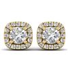 1.08 CTW Certified VS/SI Diamond Solitaire Stud Halo Earrings 14K Yellow Gold - REF-103Y3K - 30422