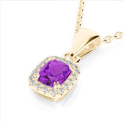 1.25 CTW Amethyst & Micro Pave VS/SI Diamond Halo Necklace 10K Yellow Gold - REF-28Y8K - 22877