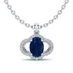 2 CTW Sapphire & Micro Pave VS/SI Diamond Necklace 10K White Gold - REF-30T2M - 20641