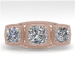 2 CTW Past Present Future VS/SI Cushion Cut Diamond Ring Deco 18K Rose Gold - REF-481W6F - 36071