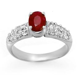 1.50 CTW Ruby & Diamond Ring 18K White Gold - REF-64X9T - 13369