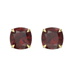 3 CTW Cushion Cut Garnet Designer Solitaire Stud Earrings 18K Yellow Gold - REF-29Y3K - 21744