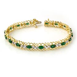 4.02 CTW Emerald & Diamond Bracelet 10K Yellow Gold - REF-69M3H - 14505