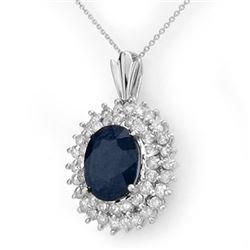 11.20 CTW Blue Sapphire & Diamond Pendant 18K White Gold - REF-236A4X - 12995