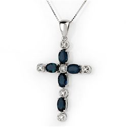 3.15 CTW Blue Sapphire & Diamond Necklace 10K White Gold - REF-33F6N - 10492
