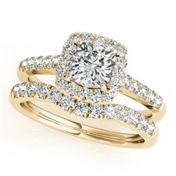 1.74 CTW Certified VS/SI Cushion Diamond 2Pc Set Solitaire Halo 14K Yellow Gold - REF-464T4M - 31339