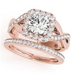 2 CTW Certified VS/SI Diamond 2Pc Wedding Set Solitaire Halo 14K Rose Gold - REF-413X8T - 30652