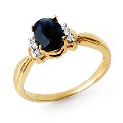 1.05 CTW Blue Sapphire & Diamond Ring 10K Yellow Gold - REF-22X8T - 13737