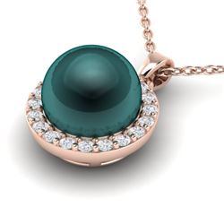 0.25 CTW Micro Pave Halo VS/SI Diamond & Peacock Pearl Necklace 14K Rose Gold - REF-33N8Y - 21570