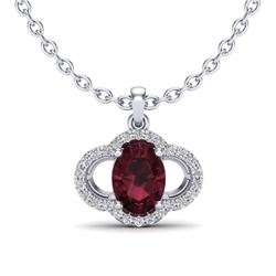 2 CTW Garnet & Micro Pave VS/SI Diamond Necklace 10K White Gold - REF-29T6M - 20633