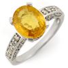3.60 CTW Yellow Sapphire & Diamond Ring 14K White Gold - REF-72K4W - 11033